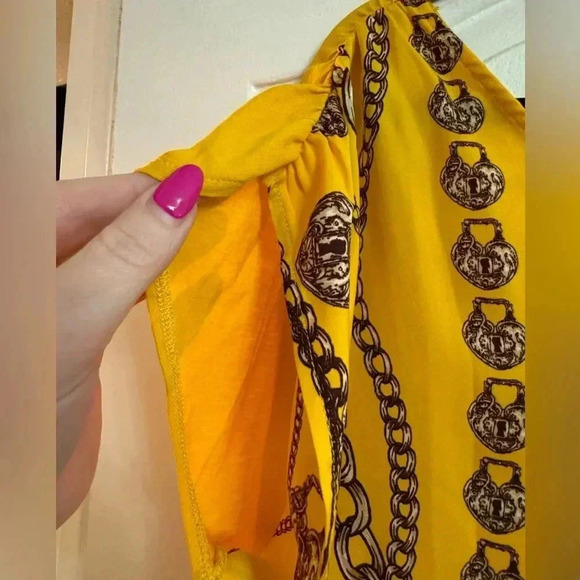 Vneck Chain Lock & Key Heart Print Sonoma Blouse Medium Top Ruched Romantic - Picture 5 of 10